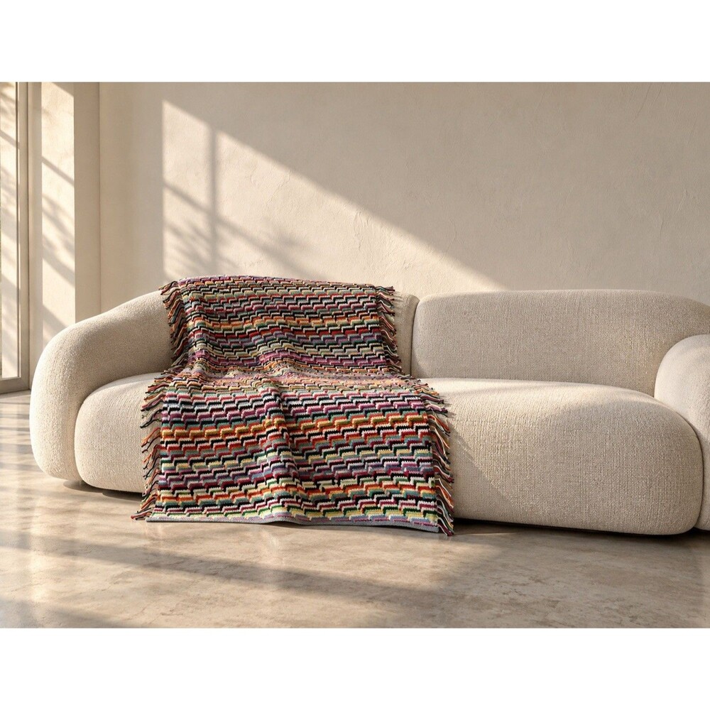 Handmade Multicolor Crochet Afghan Lap Blanket with Fringe 75 × 52